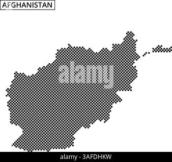Eine Karte Afghanistans wird mit einem Punktmuster dargestellt, das geografische Umrisse und nahe gelegene Länder zeigt und deren einzigartige Form und Lage unterstreicht. Stock Vektor