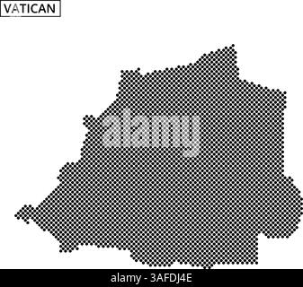 Eine schwarze Rasterumrandung des Vatikans veranschaulicht seine einzigartige Form auf einem neutralen Hintergrund. Dieses Design betont seine geografische Umrisse. Stock Vektor
