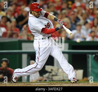 8. Juli 2012: Washington, DC, USA - Washington Nationals verließ Feldspieler Michael Morse (38) im fünften Inning gegen die St. Louis Cardinals im Nationals Park in Washington, D.C. am Donnerstag, den 30. August 2012. (Kreditbild: © Chuck Myers/MCT/ZUMAPRESS.com) Stockfoto