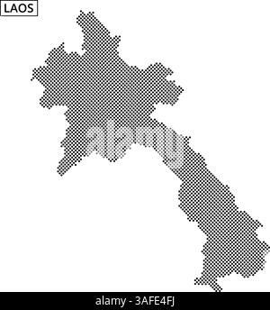 Gepunktete Kartenumrisse von Laos werden mit abstrakten fließenden Linien im Hintergrund dargestellt, die geografische Merkmale betonen. Stock Vektor