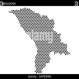 Die gepunktete Darstellung der Landkarte Moldawiens zeigt ihre geografische Umrisse und Form in einem klaren Design. Stock Vektor
