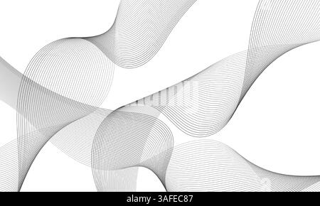 Abstrakter weißer futuristischer Technologiehintergrund mit isolierten schwarzen Wellenlinien. Moderne Wellenstreifen. Stock Vektor