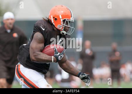 August 2012 - Berea, Ohio, USA S – Cleveland Browns Running Back Trent Richardson (33) während der Übungen im Browns Trainingscamp in Berea, Ohio. (Kreditbild: © Frank Jansky/ZUMAPRESS.com) Stockfoto