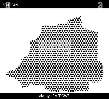 Eine schwarze Rasterumrandung des Vatikans veranschaulicht seine einzigartige Form auf einem neutralen Hintergrund. Dieses Design betont seine geografische Umrisse. Stock Vektor