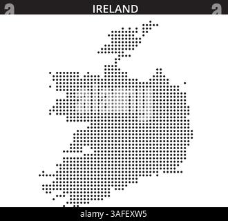 Das Design zeigt eine gepunktete Darstellung der irischen Umrisse vor einem einfachen Hintergrund, die den geografischen Schwerpunkt veranschaulicht. Stock Vektor