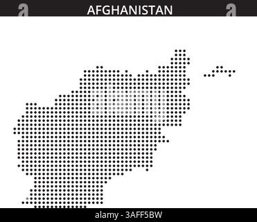 Eine Karte Afghanistans wird mit einem Punktmuster dargestellt, das geografische Umrisse und nahe gelegene Länder zeigt und deren einzigartige Form und Lage unterstreicht. Stock Vektor