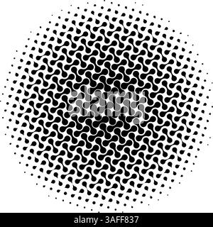 Das komplexe geometrische Design verfügt über ineinander greifende Formen, die ein dynamisches Muster in Schwarz-weiß erzeugen. Das symmetrische Layout fasziniert den Betrachter. Stock Vektor