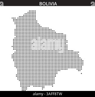 Ein detailliertes, gepunktetes Design, das die geografische Form Boliviens veranschaulicht und regionale Grenzen betont. Stock Vektor