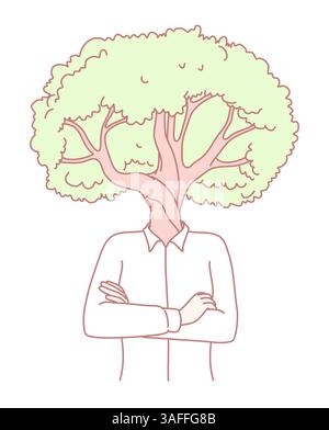 Eine fantasievolle Darstellung einer Person mit einem Baum für den Kopf, die Natur und Wachstum künstlerisch veranschaulicht Stock Vektor