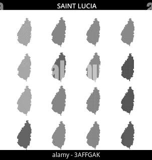 Detaillierte Darstellung von Saint Lucia, die seine einzigartige Form und seinen geografischen Kontext in der Karibik hervorhebt. Stock Vektor