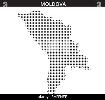 Die gepunktete Darstellung der Landkarte Moldawiens zeigt ihre geografische Umrisse und Form in einem klaren Design. Stock Vektor