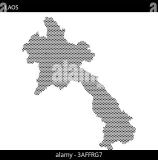 Gepunktete Kartenumrisse von Laos werden mit abstrakten fließenden Linien im Hintergrund dargestellt, die geografische Merkmale betonen. Stock Vektor