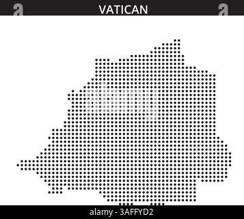Eine schwarze Rasterumrandung des Vatikans veranschaulicht seine einzigartige Form auf einem neutralen Hintergrund. Dieses Design betont seine geografische Umrisse. Stock Vektor