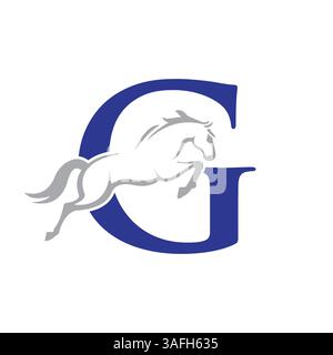 Initial Letter G Horse Logo Design Konzept mit springender Horse Symbol Vektor Vorlage Stock Vektor