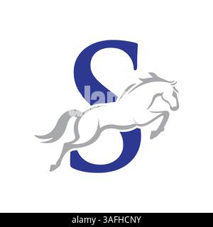 Initial Letter S Horse Logo Design Konzept mit springenden Pferdesymbolen Vektorvorlage Stock Vektor
