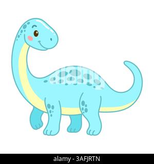 Süßer blauer Cartoon Brachiosaurus Dinosaurier mit langem Hals und Lächeln Stock Vektor