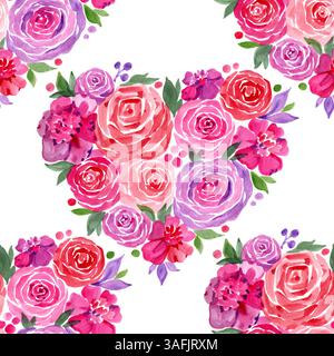 Vintage Valentinsrose nahtloses Muster, niedliches Preppy Rosa Rose Herz, druckbare Wiederholung Digital Papier Hintergrund Stockfoto