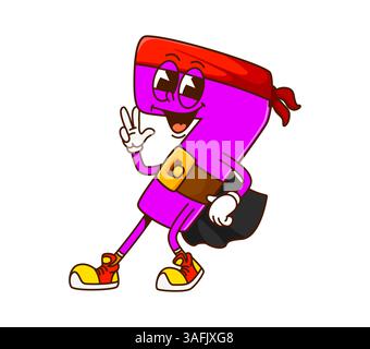 Groovige Zeichentrickmathematik Nummer 7 lustiger Pirat oder Korsaar, Vektor Karibik Zahlencharakter. Groovige Mathe Nummer Seven 7 als Piratensegler-Cartoon-Figur in Bandana mit Happy Lächeln und funky Gesicht Stock Vektor
