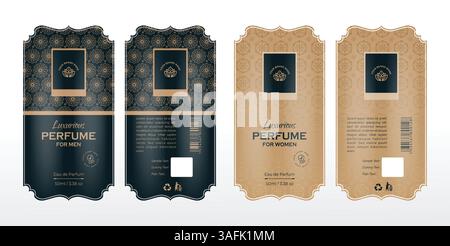 Kollektion von Parfümetiketten, goldschwarzen Rahmenschablonen, Logo, Verpackung, Design von Luxusprodukten. Etikettenvorlage für Seife, Wein, Lotion Stock Vektor