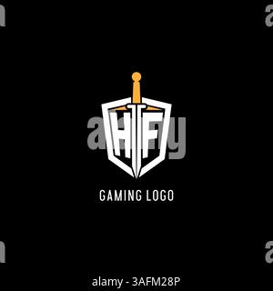 HF-Logo mit Schild- und Schwertdesign, inspiriert von Vektorgrafik Stock Vektor