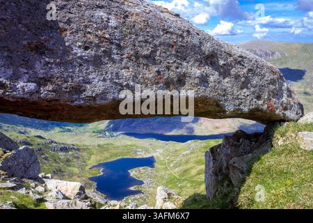 Seen Bochlwyd und Ogwen aus Glyder Fach Stockfoto