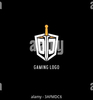 Letter OJ-Logo mit Schild- und Schwertdesign, inspiriert von Vektorgrafik Stock Vektor