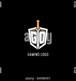Letter GO-Logo mit Vektorgrafik im Schild- und Schwertdesign Stock Vektor