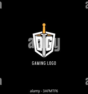 Letter DG-Logo mit Schild- und Schwertdesign-Vektorgrafik Stock Vektor