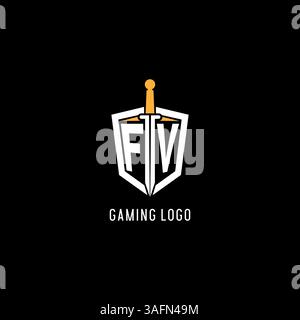 Letter FV-Logo mit Schild- und Schwertdesign, inspiriert von Vektorgrafik Stock Vektor