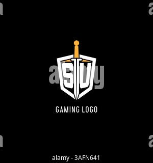 Letter SU-Logo mit Schild- und Schwertdesign, inspiriert von Vektorgrafik Stock Vektor