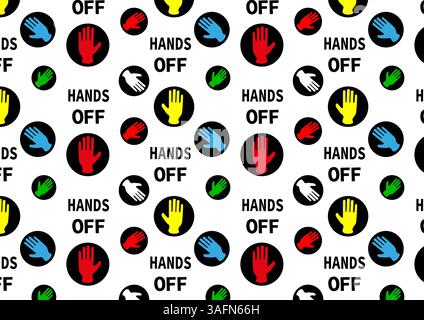 Farbenfrohe Hands-off-Muster mit leuchtenden Warnschildern Stock Vektor