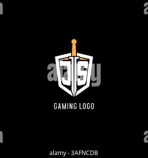 Letter JS-Logo mit Schild- und Schwertdesign, inspiriert von Vektorgrafik Stock Vektor
