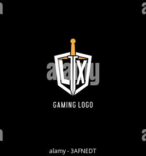 Letter LX-Logo mit Schild- und Schwertdesign, inspiriert von Vektorgrafik Stock Vektor