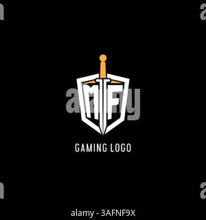 MF-Logo mit Schild- und Schwertdesign, inspiriert von Vektorgrafik Stock Vektor
