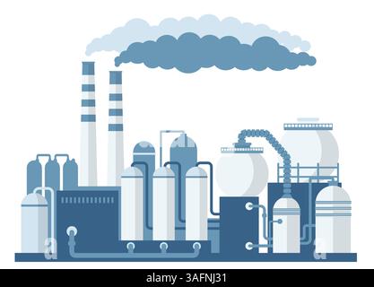 Industriegebiet. Chemische Herstellung. Produktion Von Grauem Wasserstoff. Vektorabbildung Stock Vektor