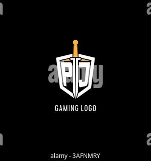 Letter PJ-Logo mit Schild- und Schwertdesign, inspiriert von Vektorgrafik Stock Vektor