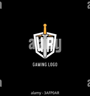Letter WR-Logo mit Schild- und Schwertdesign, inspiriert von Vektorgrafik Stock Vektor