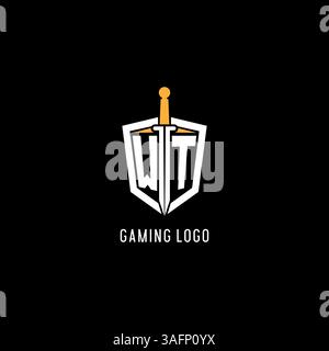 Letter WT-Logo mit Schild- und Schwertdesign, inspiriert von Vektorgrafik Stock Vektor