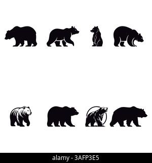 Bär Walking Silhouette Set. Bär, Ein Symbol der Stärke. Stock Vektor