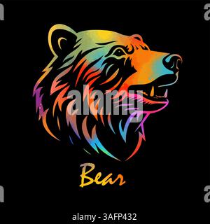 Bärenkopf auf schwarzem Hintergrund. Handzeichnung. Nicht AI, Vektorillustration Stock Vektor