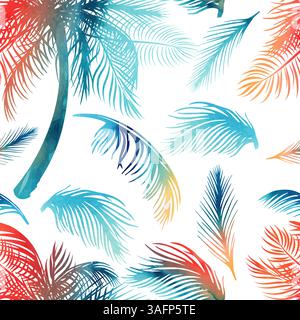 Nahtloses tropisches Muster mit Palme. Design für Mode-Textilien, Stoff, Druck, Grafiken, Hintergründe und Kunsthandwerk. Hallo Sommer. Handzeichnung Stock Vektor