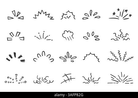 Sammlung handgezeichneter Glitzer-, Starburst- und Explosionselemente im Doodle-Stil Stock Vektor