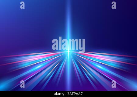 Helle Neonstrahlen in Blau- und Pink-Tönen sorgen für einen futuristischen Speed-Motion-Effekt Stock Vektor