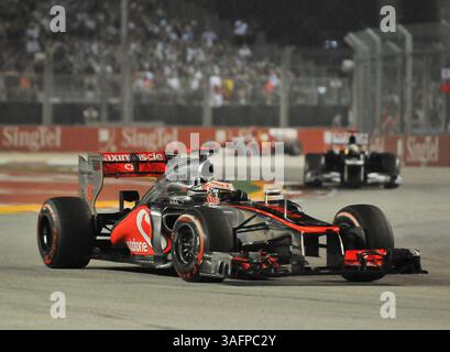 23. September 2012 - Singapur, Singapur, Singapur - Jenson Button aus Großbritannien, Vodafone McLaren Mercedes Formel-1-Fahrer ist Vizemeister beim F1 Grand Prix 2012 von Singapur. (Bild: © Robertus Pudyanto/ZUMAPRESS.com) Stockfoto
