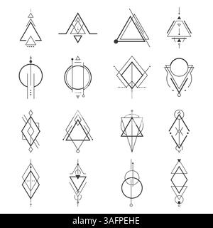 Minimalistische geometrische Symbole im abstrakten Stil. Mystik, Balance und Symmetriekonzept Stock Vektor