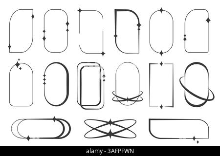 Ästhetische Rahmenkollektion mit funkelnden Details. Set von Y2K-inspirierten Rahmen mit funkelnden Akzenten in minimalistischem Stil Stock Vektor