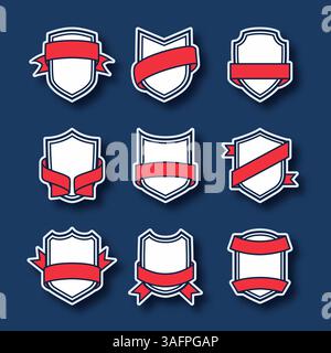 Kollektion von Schilderemblemen mit roten Bändern im klassischen heraldischen Stil Stock Vektor