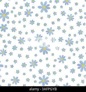 Nahtloses Blumenmuster mit kleinen blauen Blüten in Aquarellfarbe. Vektorblütenmuster Stock Vektor