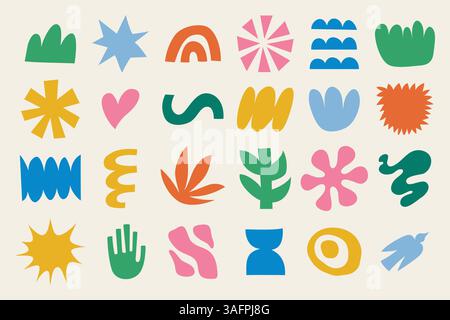 Kollektion farbenfroher abstrakter Formen in modernem und minimalistischem Stil auf hellem Hintergrund Stock Vektor