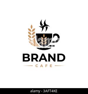 Abstraktes Logo mit dem Buchstaben „H“ für eine Café-Marke. Bietet eine Kaffeetasse, Weizenkeule und einen dampfenden H. ideal für Cafés und Frühstück. Stock Vektor